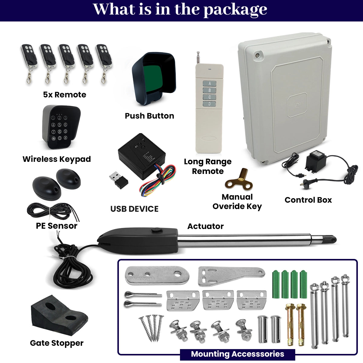 Automatic Electric Powered Single Swing Gate Opener with USB Device